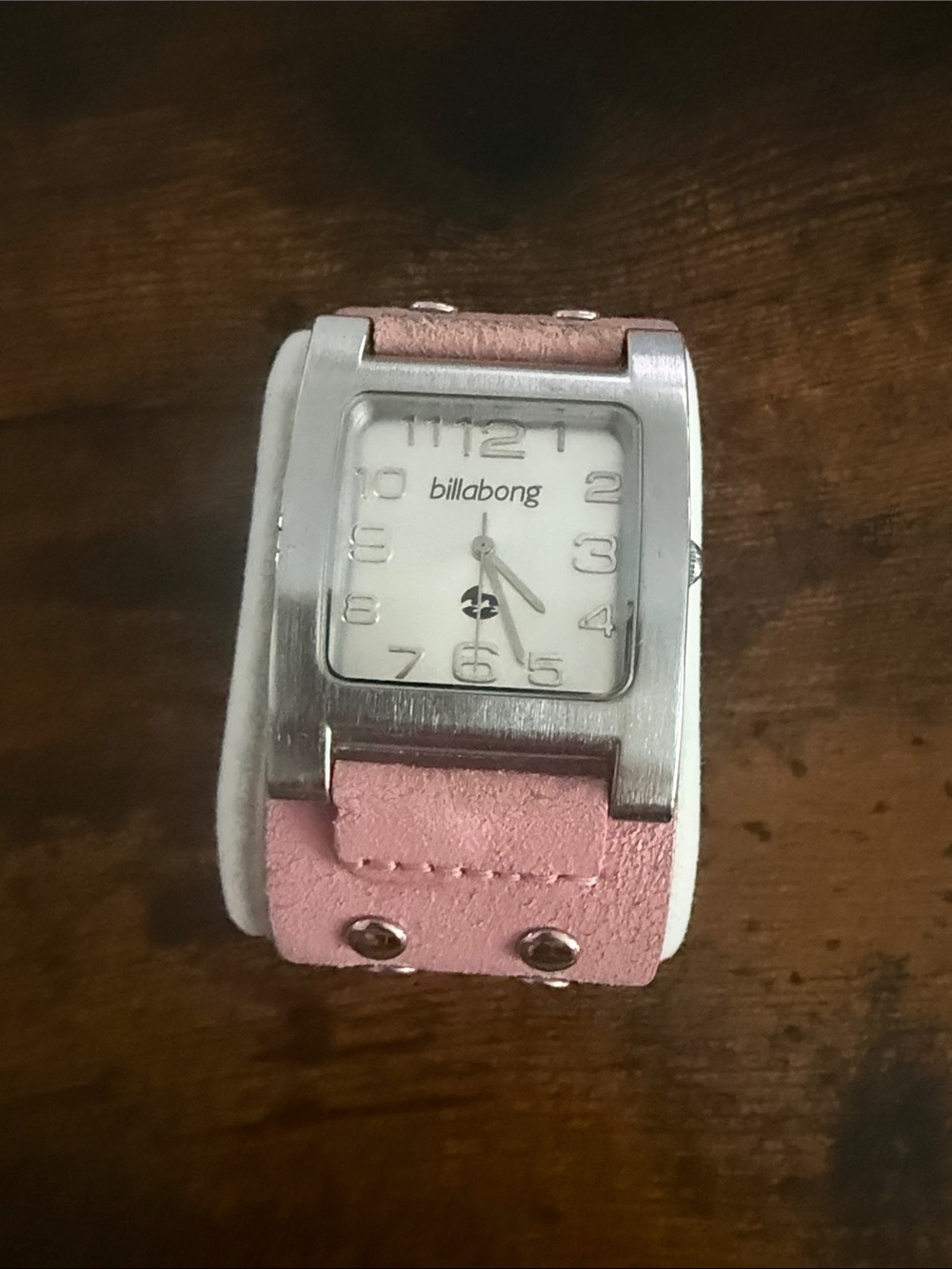 Billabong Pink Leather Cuff Watch with White Dial